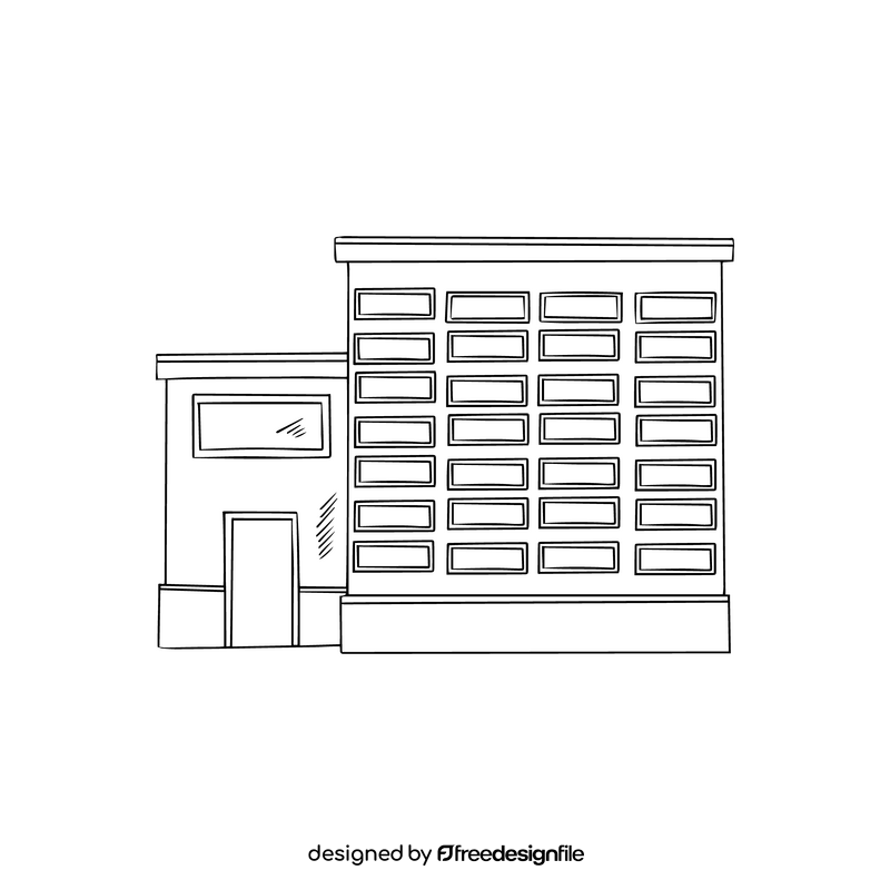 Building cartoon black and white clipart