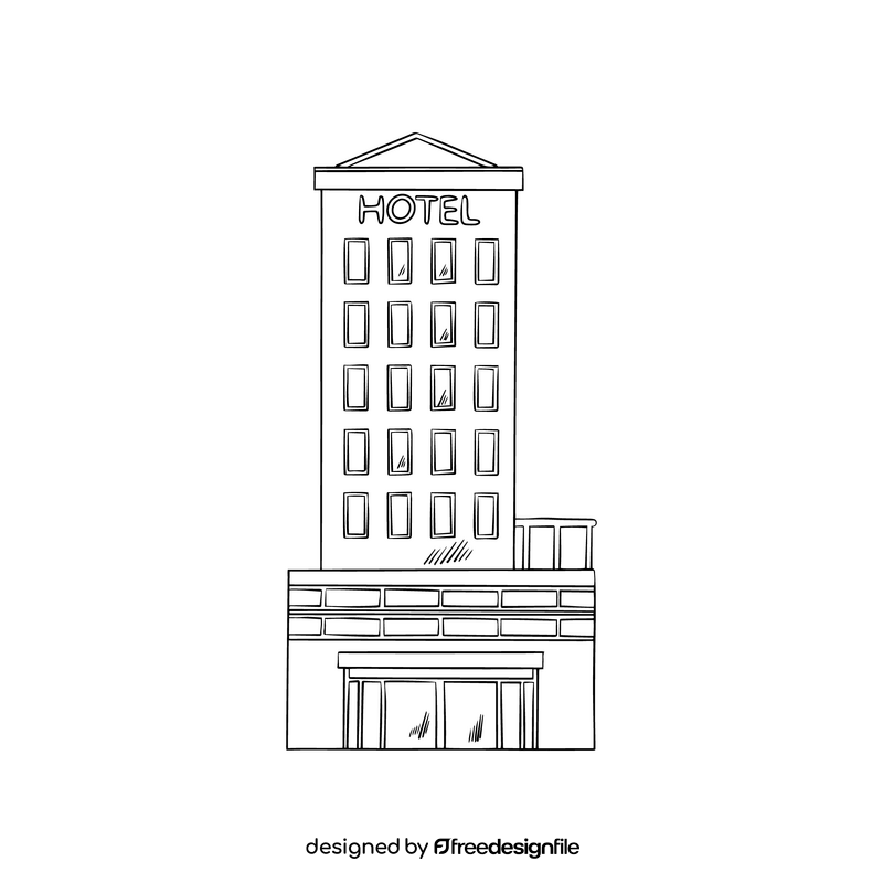 Hotel building black and white clipart