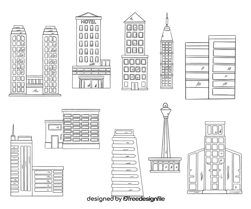 City tower buildings black and white vector