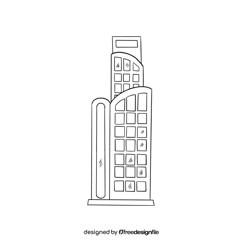 Glass skyscraper buildings black and white clipart