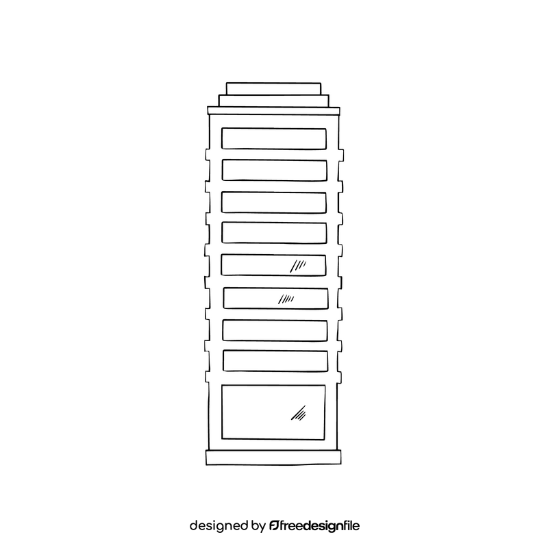 Glass skyscraper cartoon black and white clipart