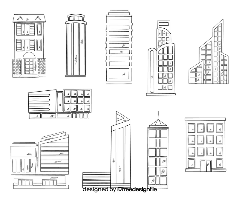 Modern city buildings black and white vector