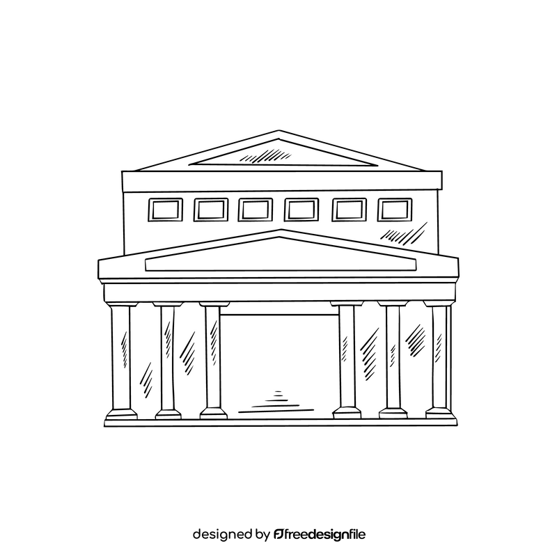 Museum building cartoon black and white clipart