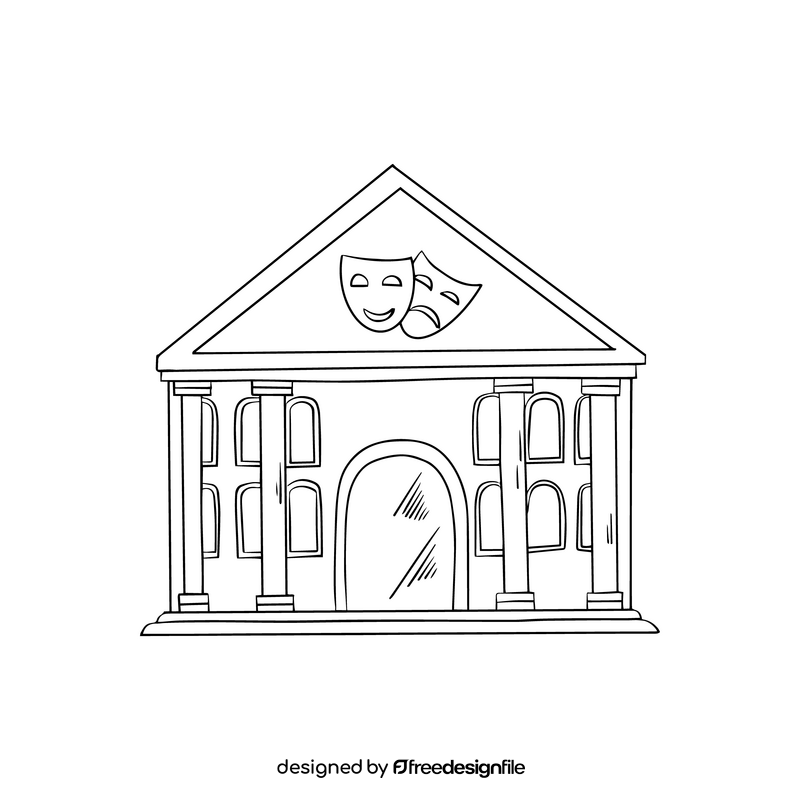 Theater building illustration black and white clipart