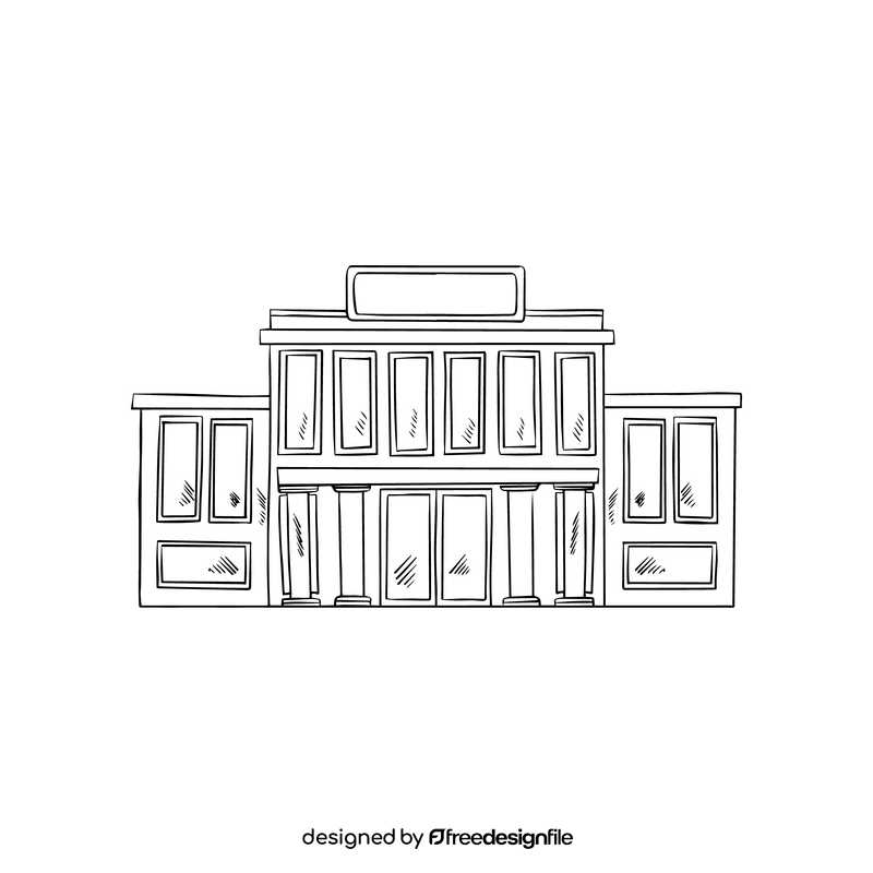 Library building cartoon black and white clipart