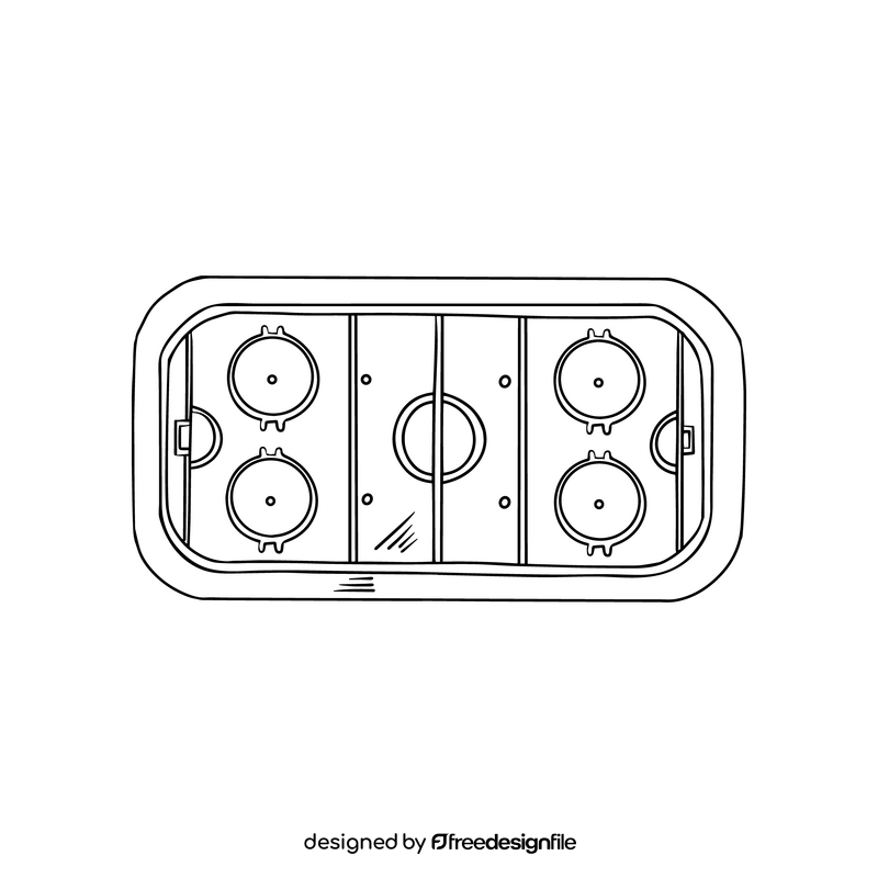 Flat ice hockey field top view black and white clipart