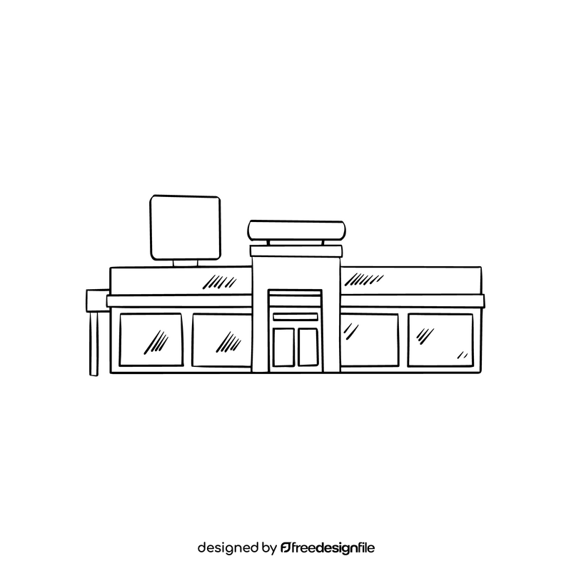 Shop building cartoon black and white clipart