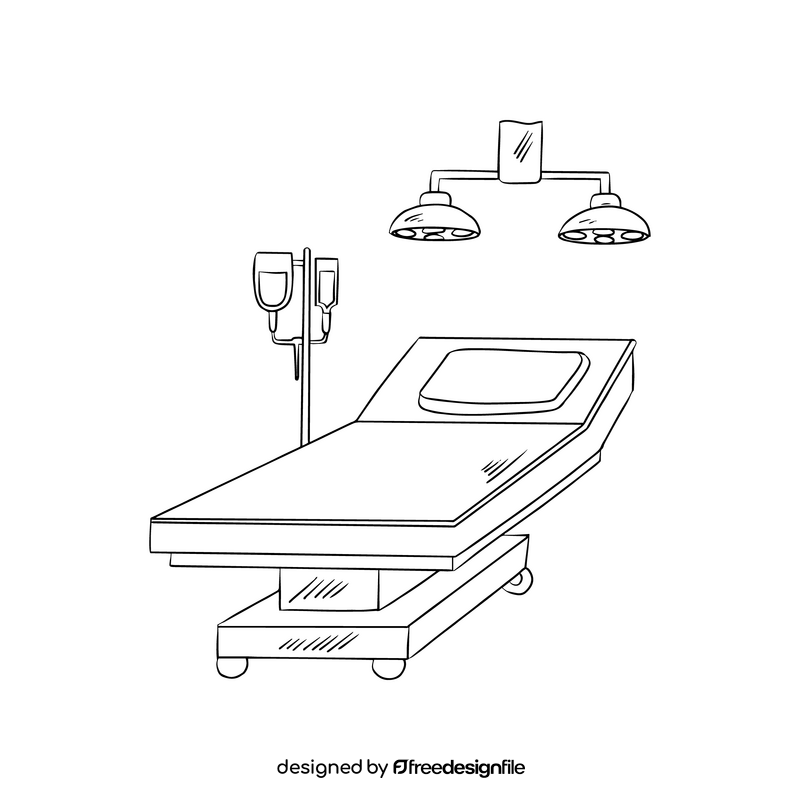 Hospital operating table drawing black and white clipart