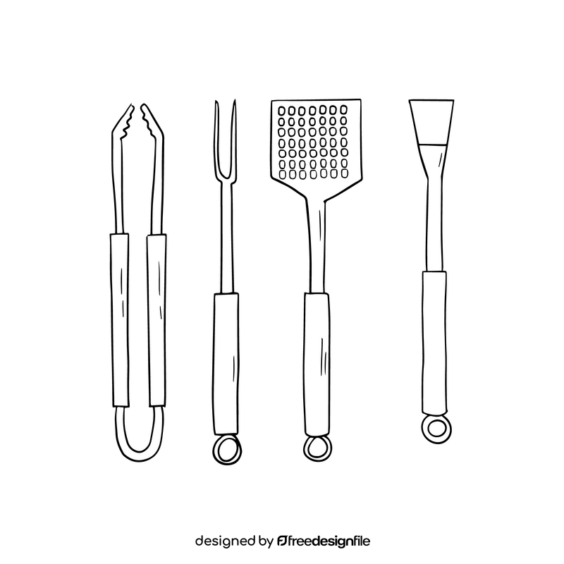 Barbecue tools illustration black and white clipart