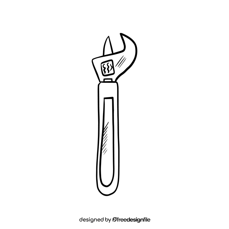 Adjustable wrench cartoon black and white clipart