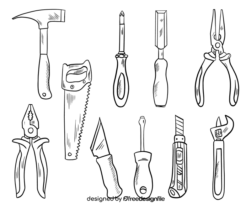 Working tools black and white vector