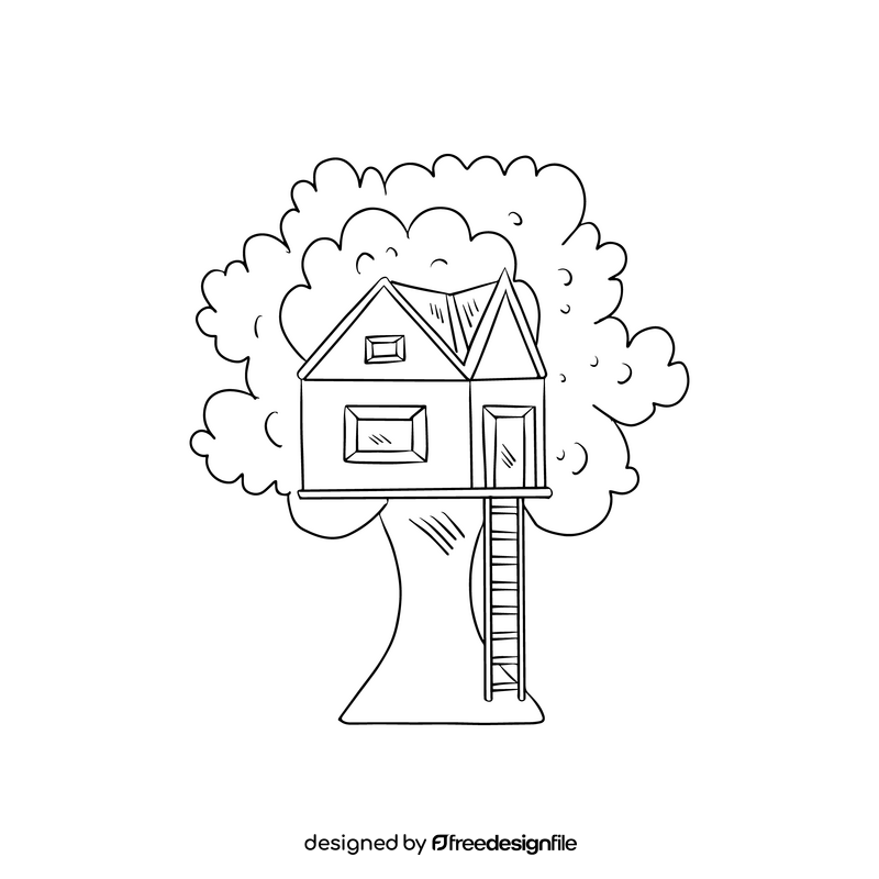 Tree house cartoon black and white clipart