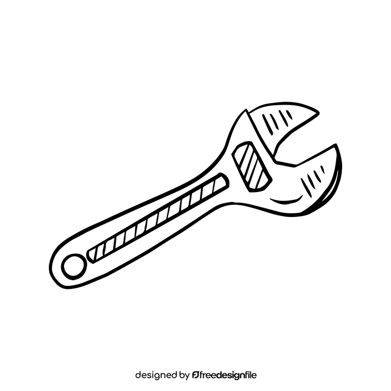 Adjustable wrench black and white clipart