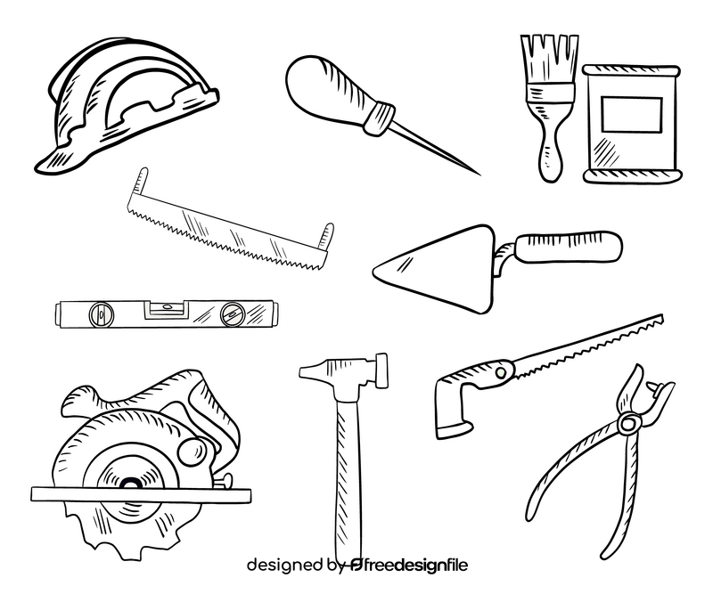 Construction instruments tools black and white vector
