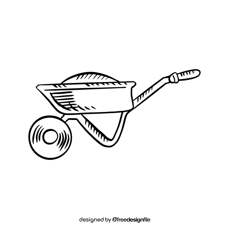 Construction wheelbarrow black and white clipart