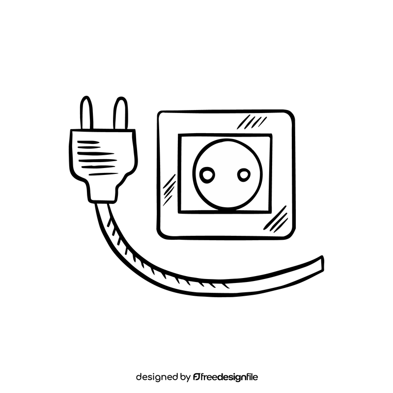 Plug and socket illustration black and white clipart