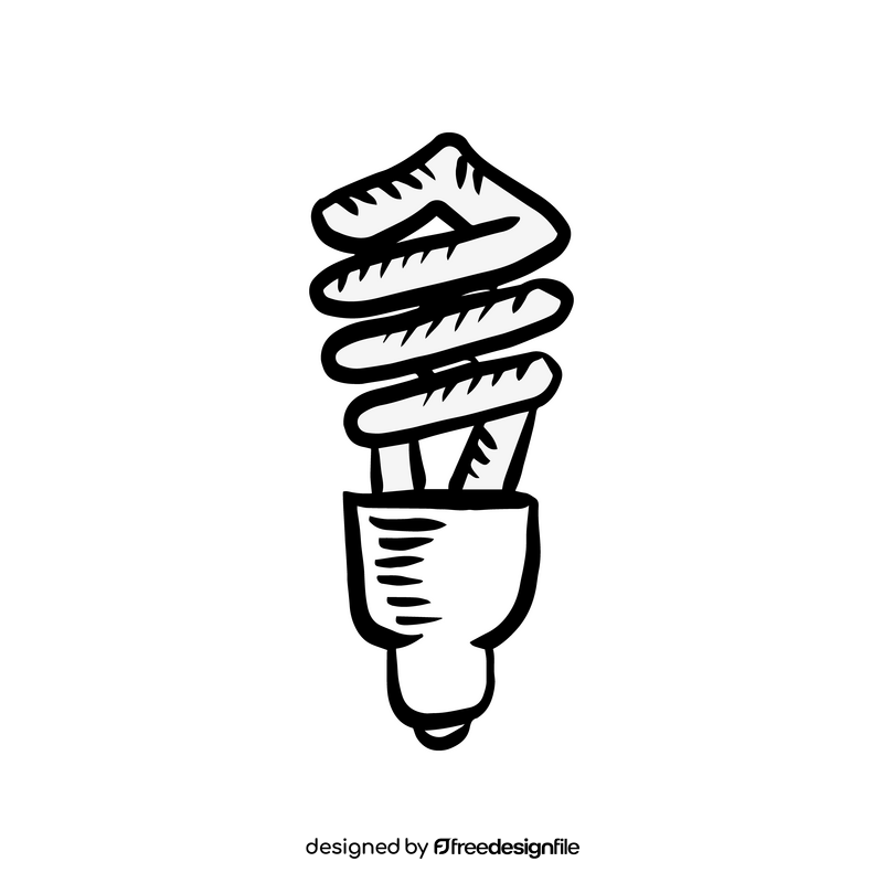LED energy saving spiral lamp drawing black and white clipart