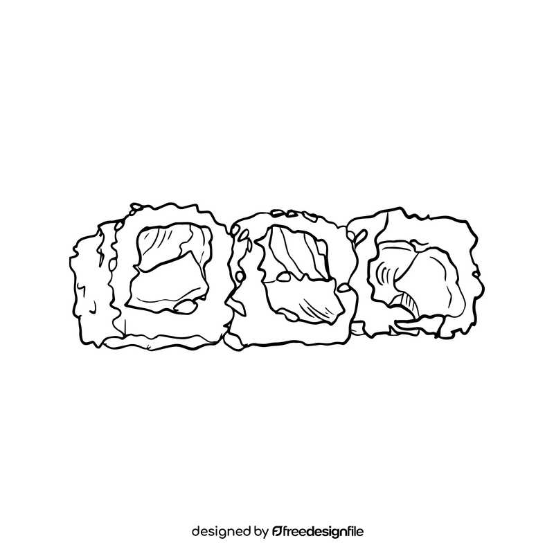 Sushi rolls cartoon black and white clipart