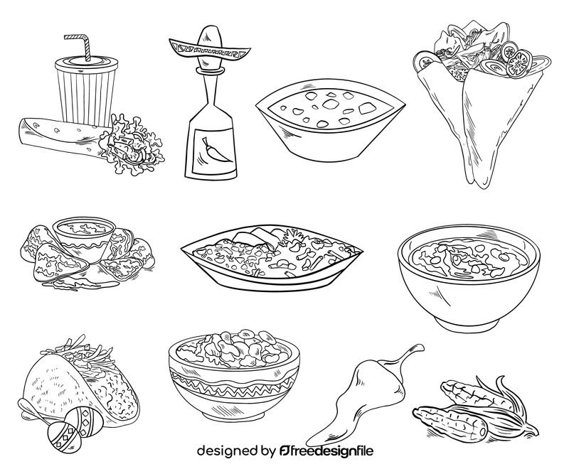 Mexican foods black and white vector