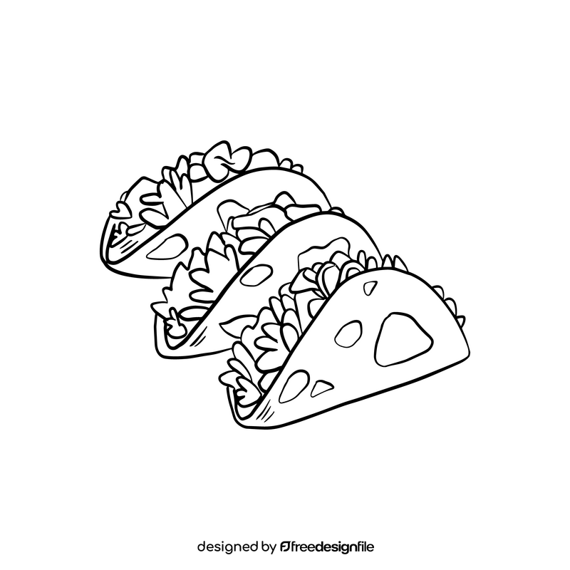 Taco mexican food black and white clipart