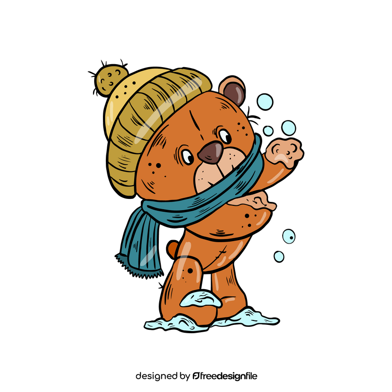 Teddy bear in winter cartoon clipart