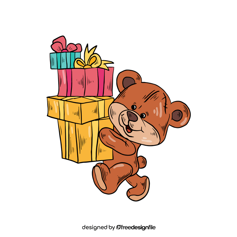 Teddy bear with gift box clipart