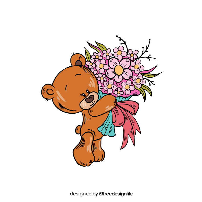 Teddy bear with flowers cartoon clipart