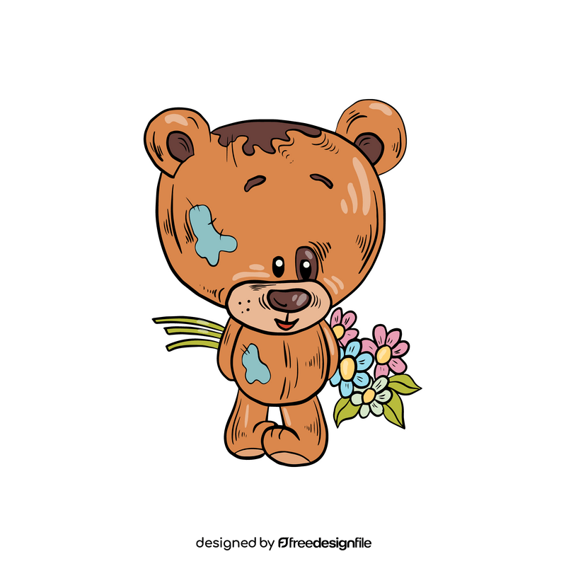 Teddy bear with flowers cartoon clipart