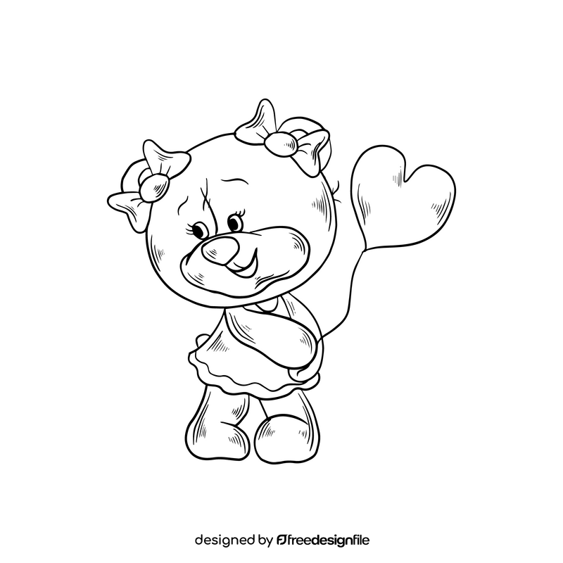 Cute teddy bear illustration black and white clipart