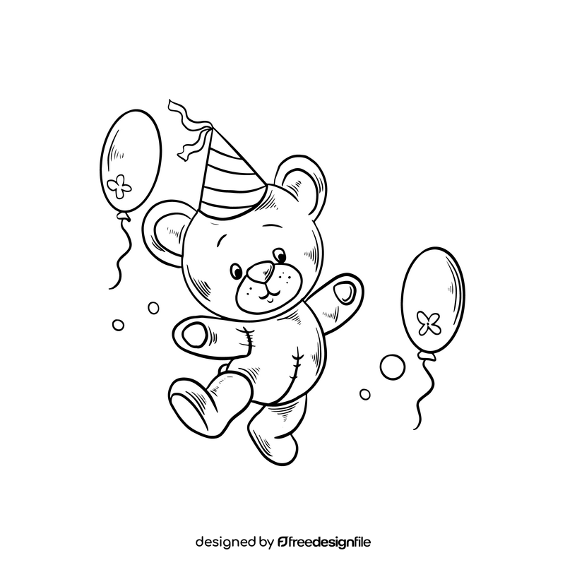 Happy teddy bear black and white clipart