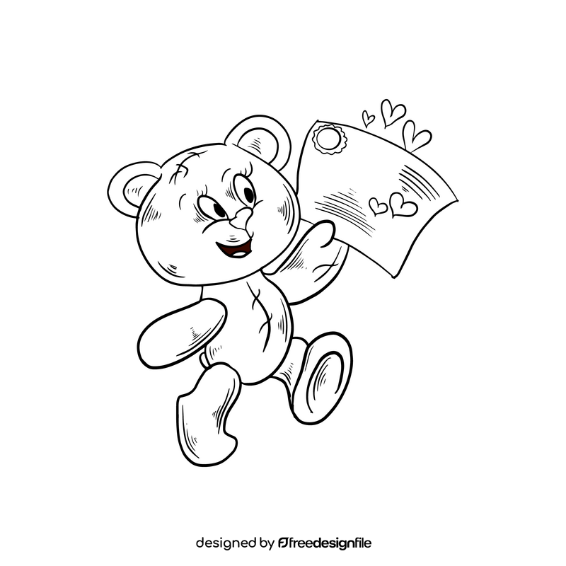 Cute teddy bear black and white clipart