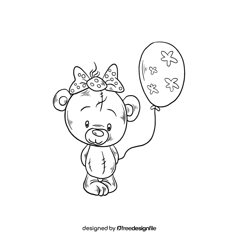 Teddy bear girl black and white clipart