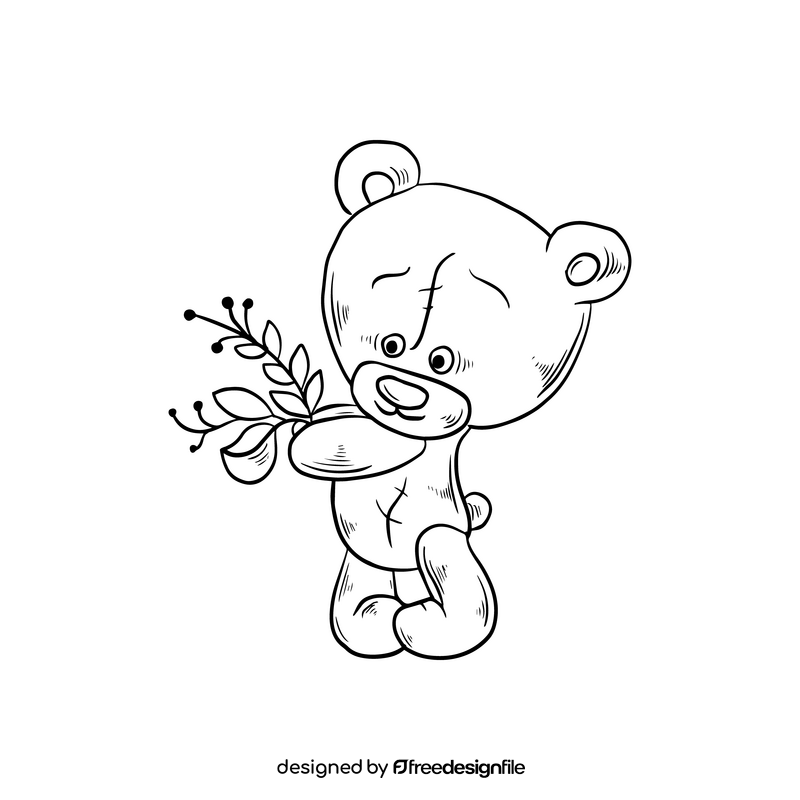 Sad teddy bear black and white clipart