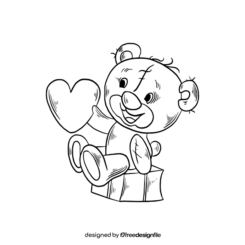Teddy bear with heart black and white clipart