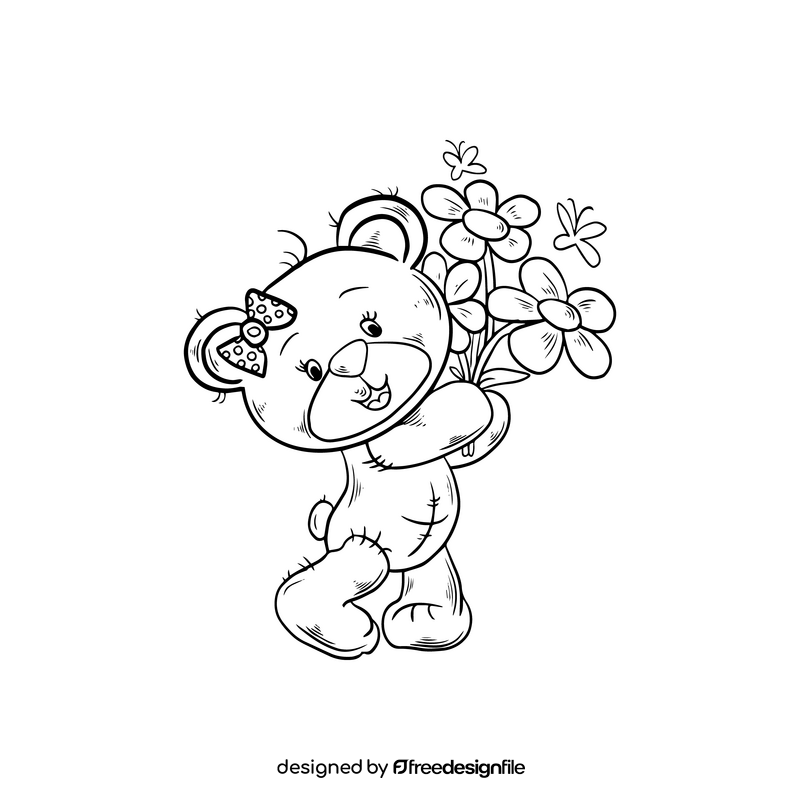 Cute teddy bear black and white clipart