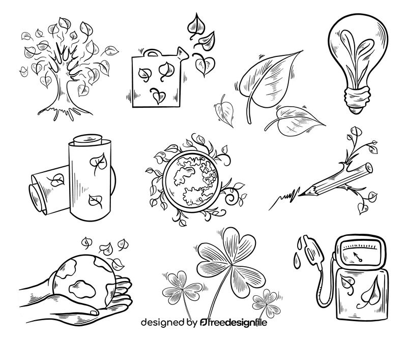 Ecology set black and white vector