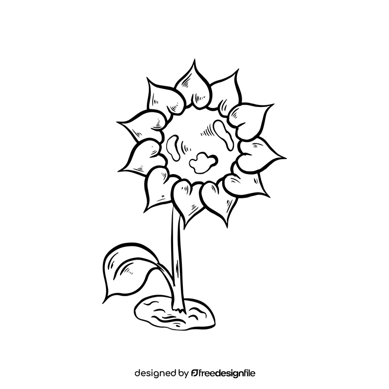 Sunflower cartoon black and white clipart