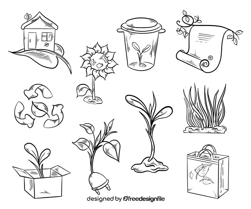 Ecology cartoon set black and white vector