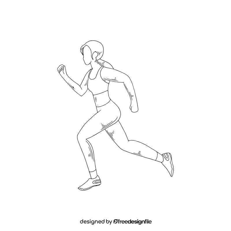 Girl running illustration black and white clipart