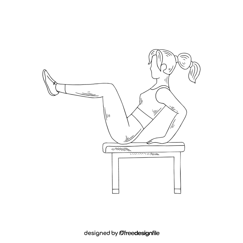 Cartoon girl training black and white clipart