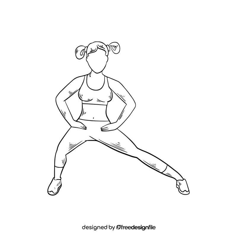 Free girl doing gymnastics black and white clipart