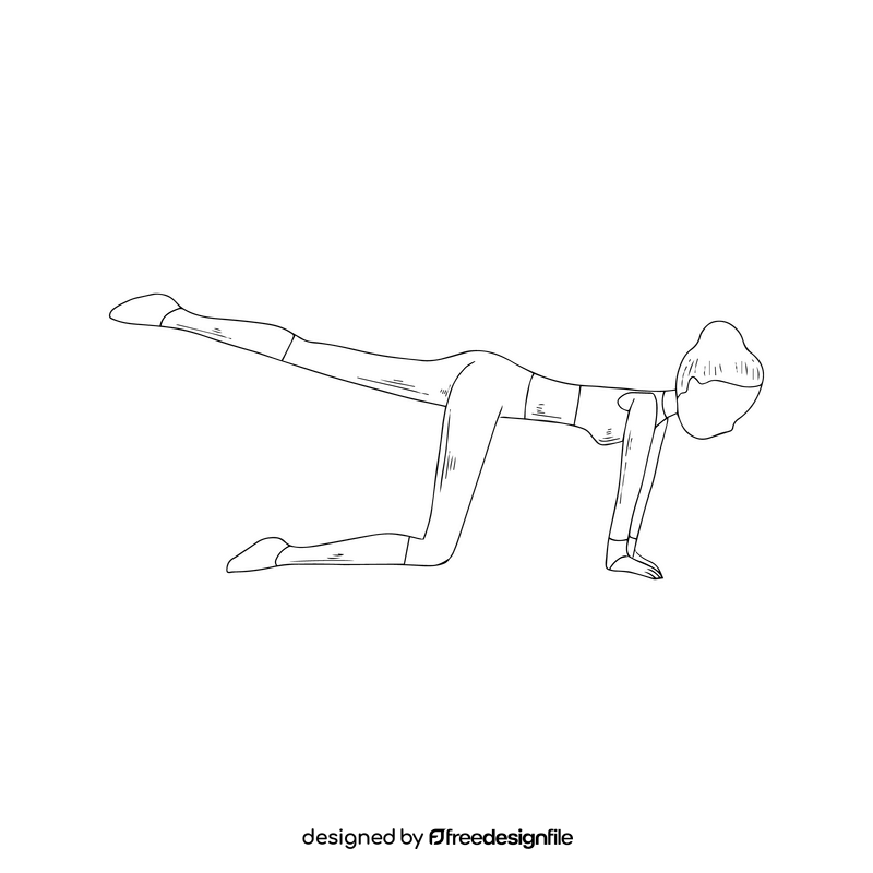 Girl doing gymnastics cartoon black and white clipart