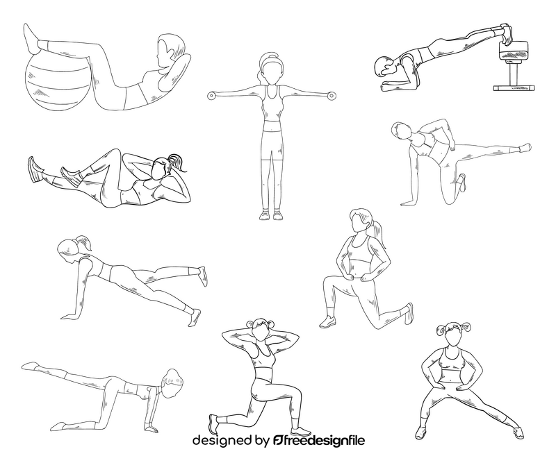 Girl doing gymnastics drawing black and white vector