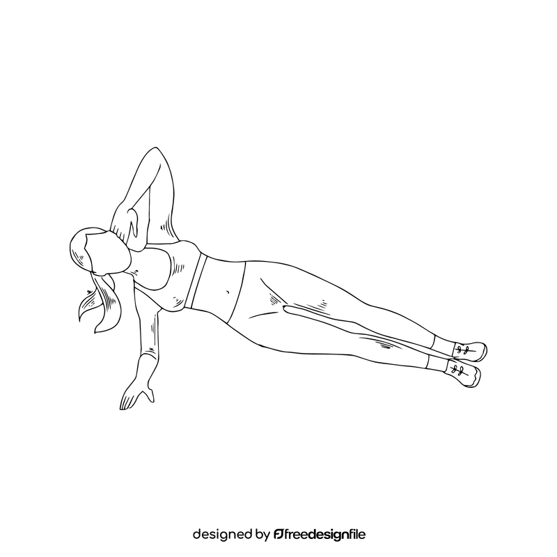 Girl exercising black and white clipart