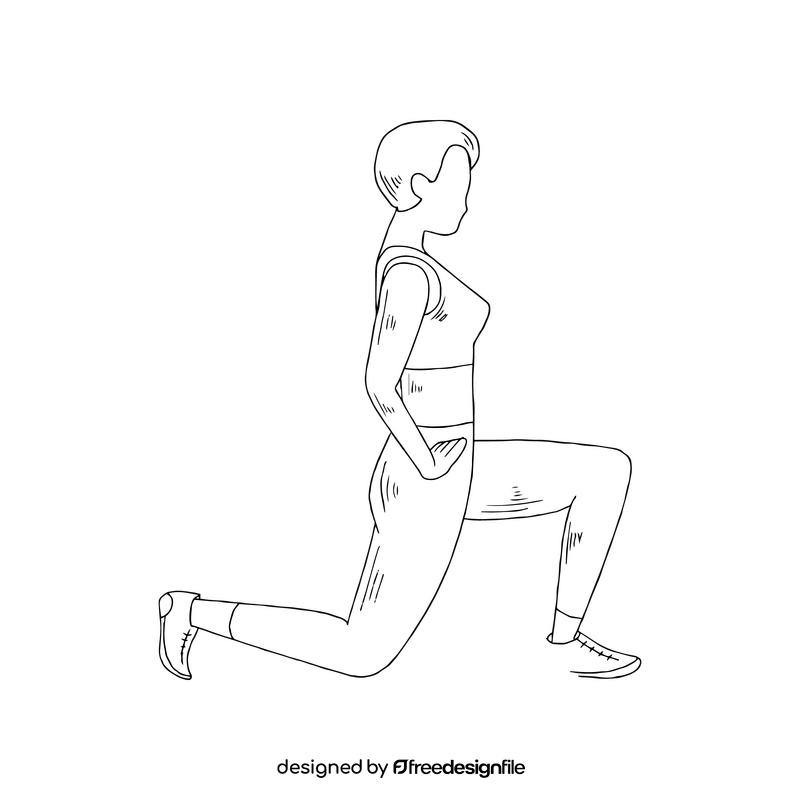 Girl exercising cartoon black and white clipart