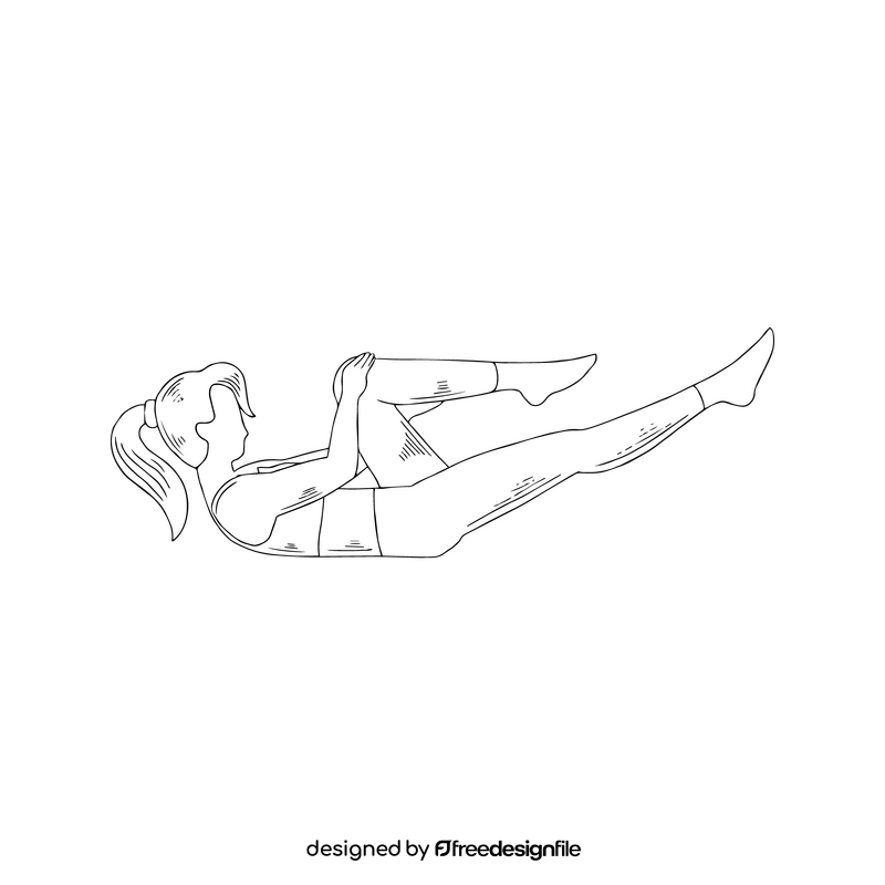 Girl exercising black and white clipart