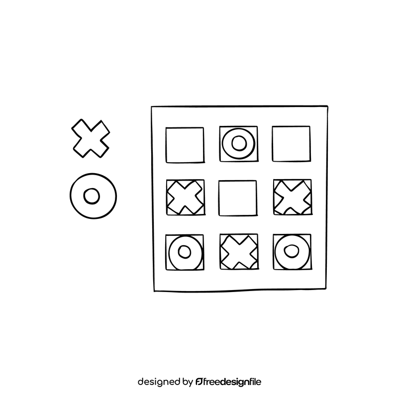 Wooden tic tac toe board game black and white clipart