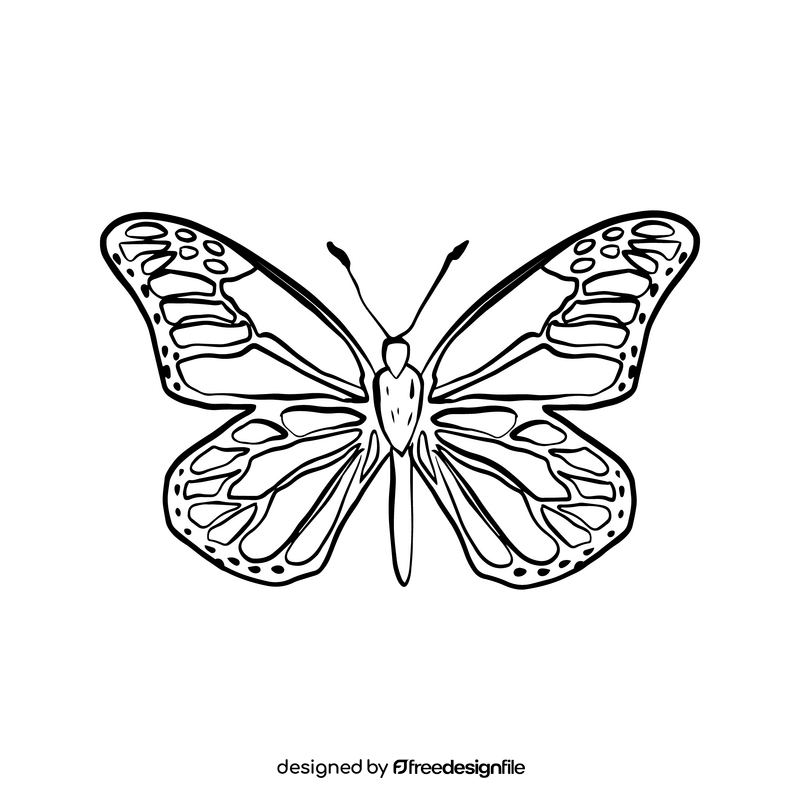 Butterfly cartoon black and white clipart