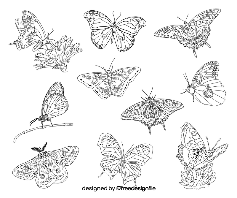 Free cartoon butterflies black and white vector