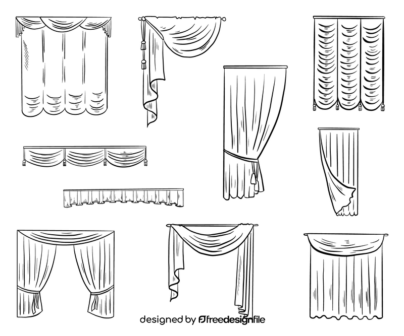 Curtains black and white vector